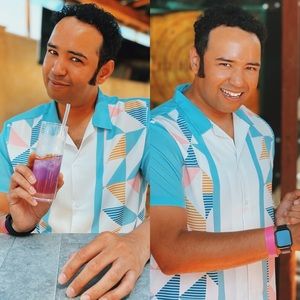 BooHoo Man Colorful Button-Up Short Sleeve Shirt In Large